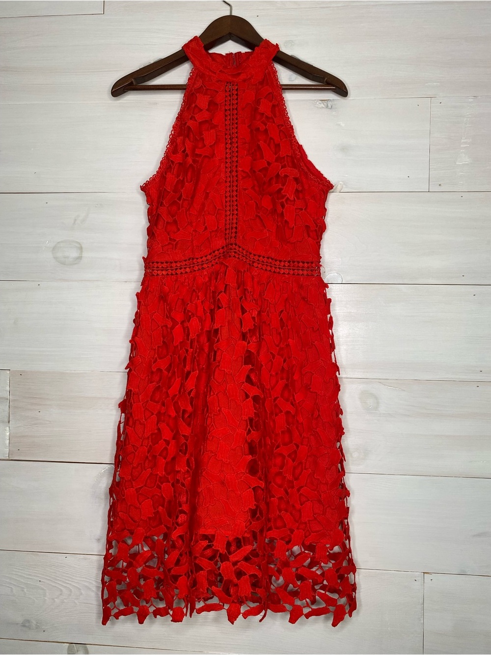 SHEIN Red Cut Out Lace Halter Neck Midi Dress Size Medium